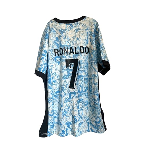 Camiseta de fútbol de Portugal para jóvenes y adultos, unisex, ideal para entrenar o combinar con todas las ocasiones, camiseta CR7 Fans, Azul, XL