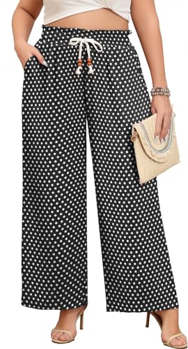 Lastshe Plus Size Wide Leg Pants for Women Elastic High Waisted