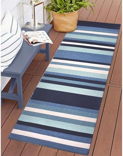 Liora Manne Sorrento Tribeca Water Reversible Lightweight Runner Rug, 2' X 8', Blue and Ivory