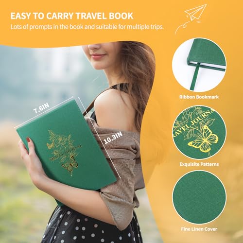 Travel-Journal-B5-Linen-World-Travel-Journal-Travel-Gifts-for-Women-Travel-Notebook-with-Prompts-12-Trips-Photos-Bucket-List-Keepsakes-76-x-103-Green