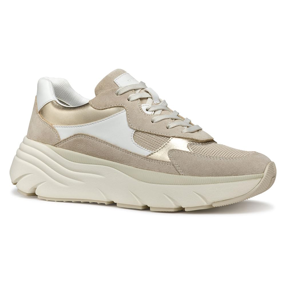 Geox Women's D DIAMANTA B Sneaker, White/Lt Taupe, 7.5 UK
