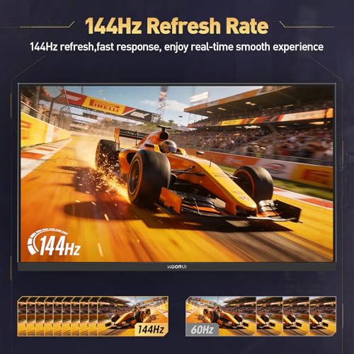 Image of KOORUI 24 Inch Gaming Monitor 144Hz Full HD 1920 x 1080p IPS Ultra-Slim Display with HDMI VGA, Adaptive Sync, 99% SRGB, VESA 100x100mm, Eye Care, Tilt, HDMI 2.0, Black, E2411K