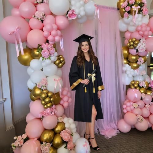 Image of Pink and Gold Balloons, 12 Inch Light Baby Pink White and Gold Confetti Balloons for Girls Princess Birthday Baby Shower Bridal Shower Wedding Graduation Party Decoration