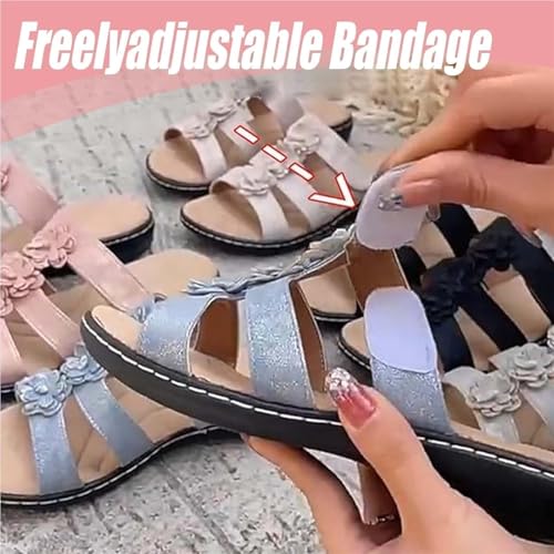 2025 Women's Floral-Embellished Slip-On Sandals, with Flowers Arch Support Slide Walking Sandals4