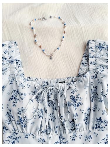 SweatyRocks Women's Floral Print Puff Short Sleeve Blouse Tie Front Ruffle Peplum Tops3