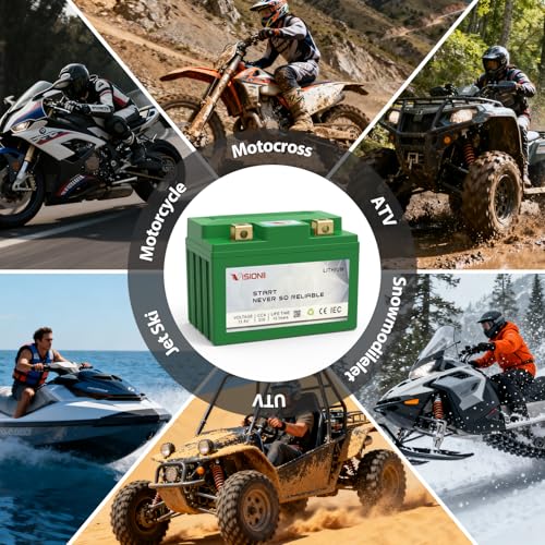 Image of VISION Lithium Motorcycle Battery YTX4L-BS / YTX5L-BS, 300CCA 12V 4.5AH, Maintenance-Free Powersports Battery with 2 Universal-Fit EVA Spacers, Compatible with Motorcycle ATV Jet Ski[- +]) Green