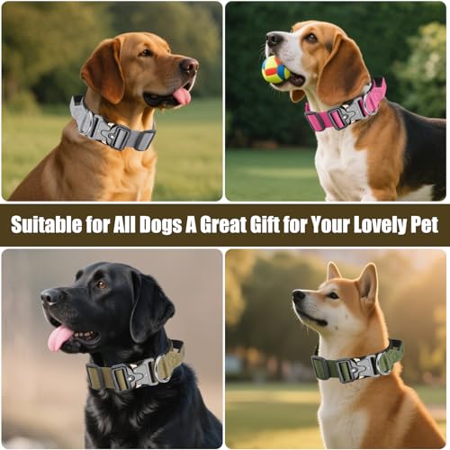 AKOFIC Taktisches Hundehalsband mit Griff, Breites Halsband Hund Gepolstert aus Nylon, Verstellbar Robuster Dog Collar mit Metallschnalle für Mittlere Große Hunde (Dunkelkhaki, M)