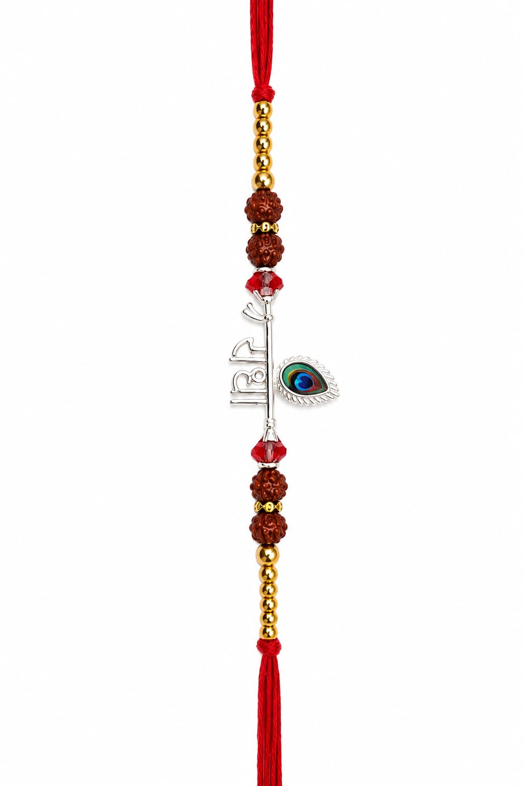 Radha Rakhi with Peacock Feather, Rudraksha & Silver Design-image-29