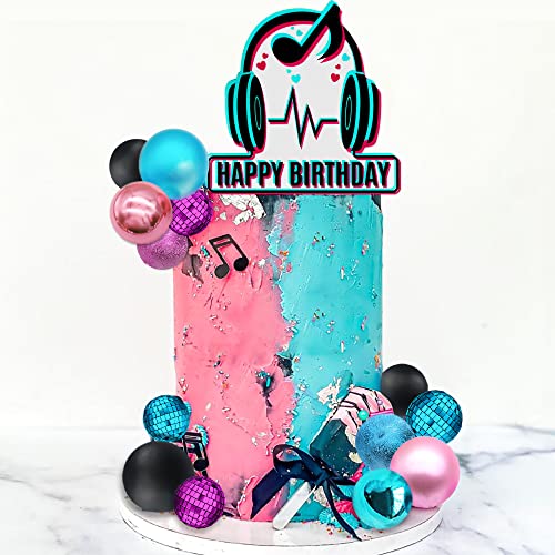 14 Pcs Music Cake Topper Blue Pink Black Balls Cake Decorations Mirror Balls Disco Theme Party Supplies Happy Birthday Cake Topper For Wedding Boys Girls Musical Video Media Birthday Party #TOP5