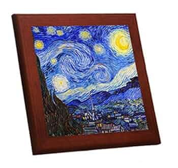 Amazon.co.jp: ゴッホ『 星月夜 』の木枠付きフォトタイル（世界