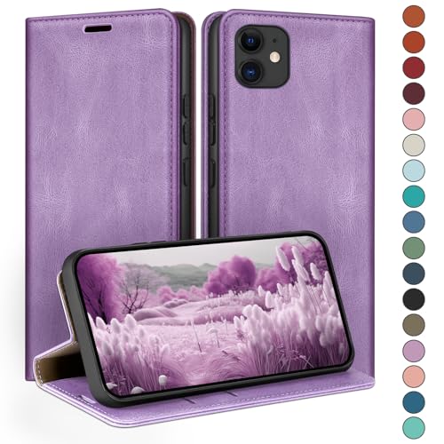HUOUH für iPhone 12/iPhone 12 Pro 6,1' Hülle mit RFID Schutzhülle aus Lederhülle Handyhülle,360 Grad Schutz Case,Kartenfach Leder ständer Handy hülle für Apple 12 Klapphülle Wallet Cover Flieder Lila