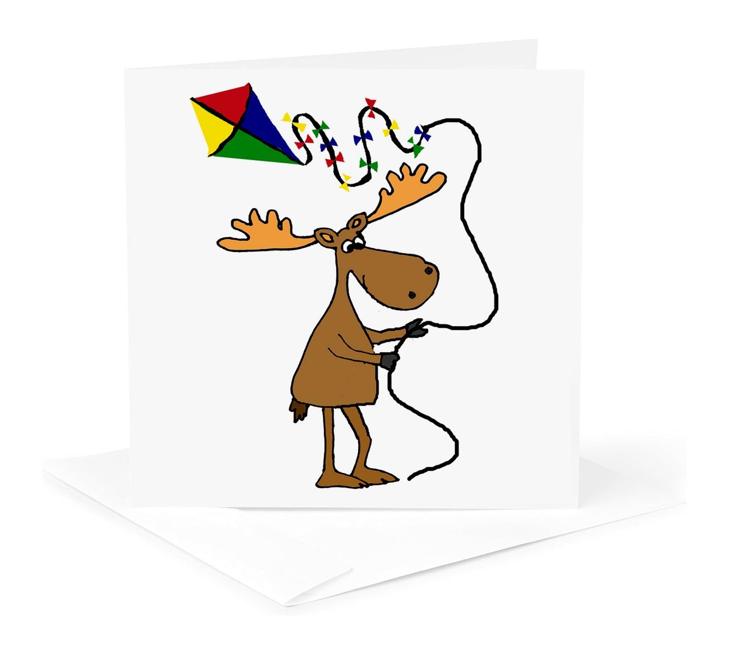 Greeting Card - Funny Funky Moose Flying Kite Cartoon - Animals