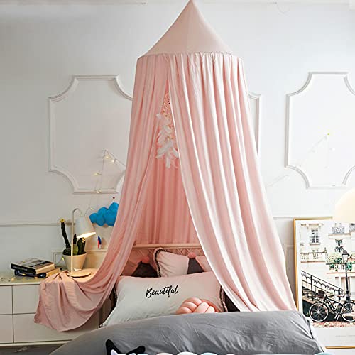 Vethin Bed Canopy For Girls Kids,Princess Round Dome Children Dreamy Mosquito Net Bedding Girls Room Castle Play Tent Hanging House Decor Reading Nook Canopies (Beige Pink) #TOP2