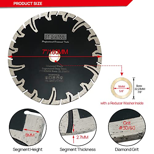 Dt-Diatool Diamond Blade 7 Inch For Granite Stone Concrete Marble Hot Pressed Cutting Disc With T-Protective Segment #TOP1
