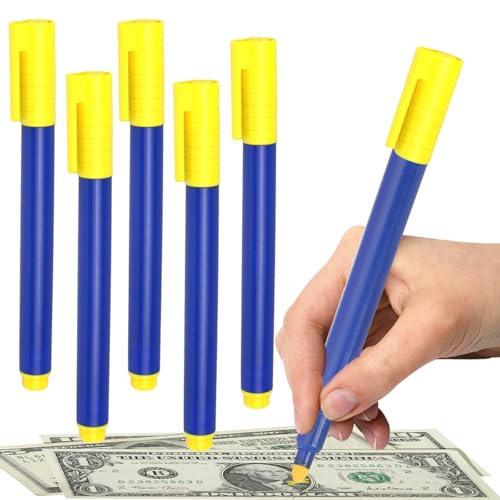 Lithyc Paquet de 5 Stylo Pour Verifier Billet Banque Faux-Stylo Detecteur Faux Billets Euros-Adapté Aux Magasins,Pour VéRifier L'Authenticité de Divers...