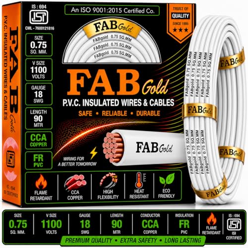 Image of 0.75 sqmm Single Core Copper Electrical Wire, 90 Meter (White) | Heat Resistant & Flame Retardant (FR) | Lead-Free LSH House Wire for Home & Industrial Use