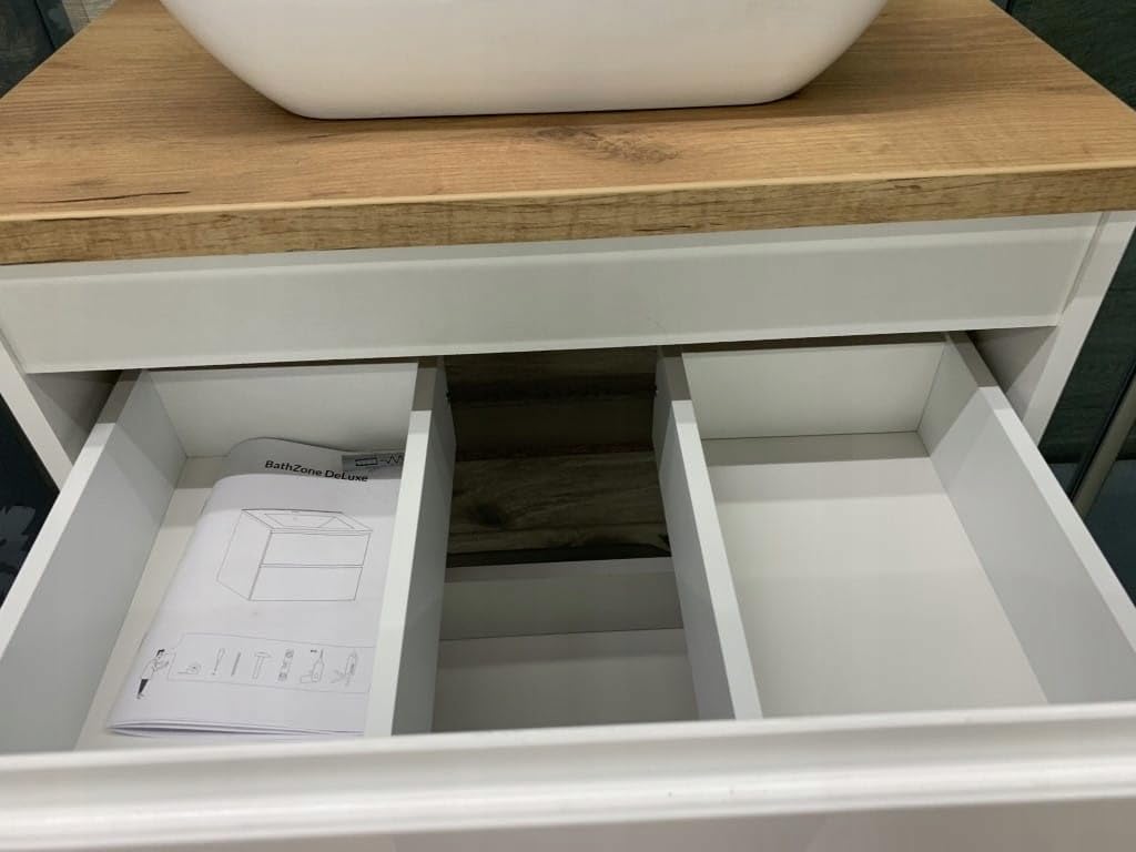 Deftrans Domodomo Badkamerkast met wastafel, 80 x 50 x 30 cm, witte wastafelkast, keramische wastafelset, staande kast met lade