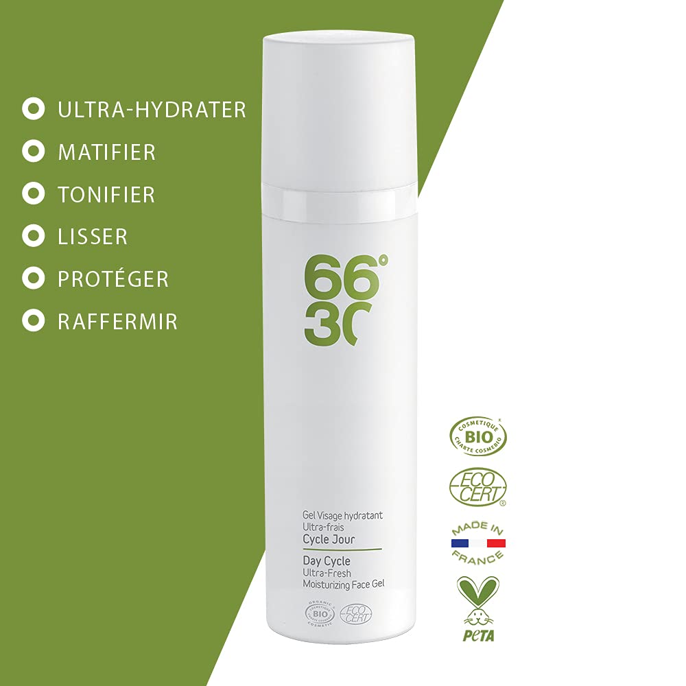 66°30 - Crème Visage Bio - Crème De Jour - Texture Gel, Ultra-Hydratant et Matifiant - Ultra-Frais - 75ml