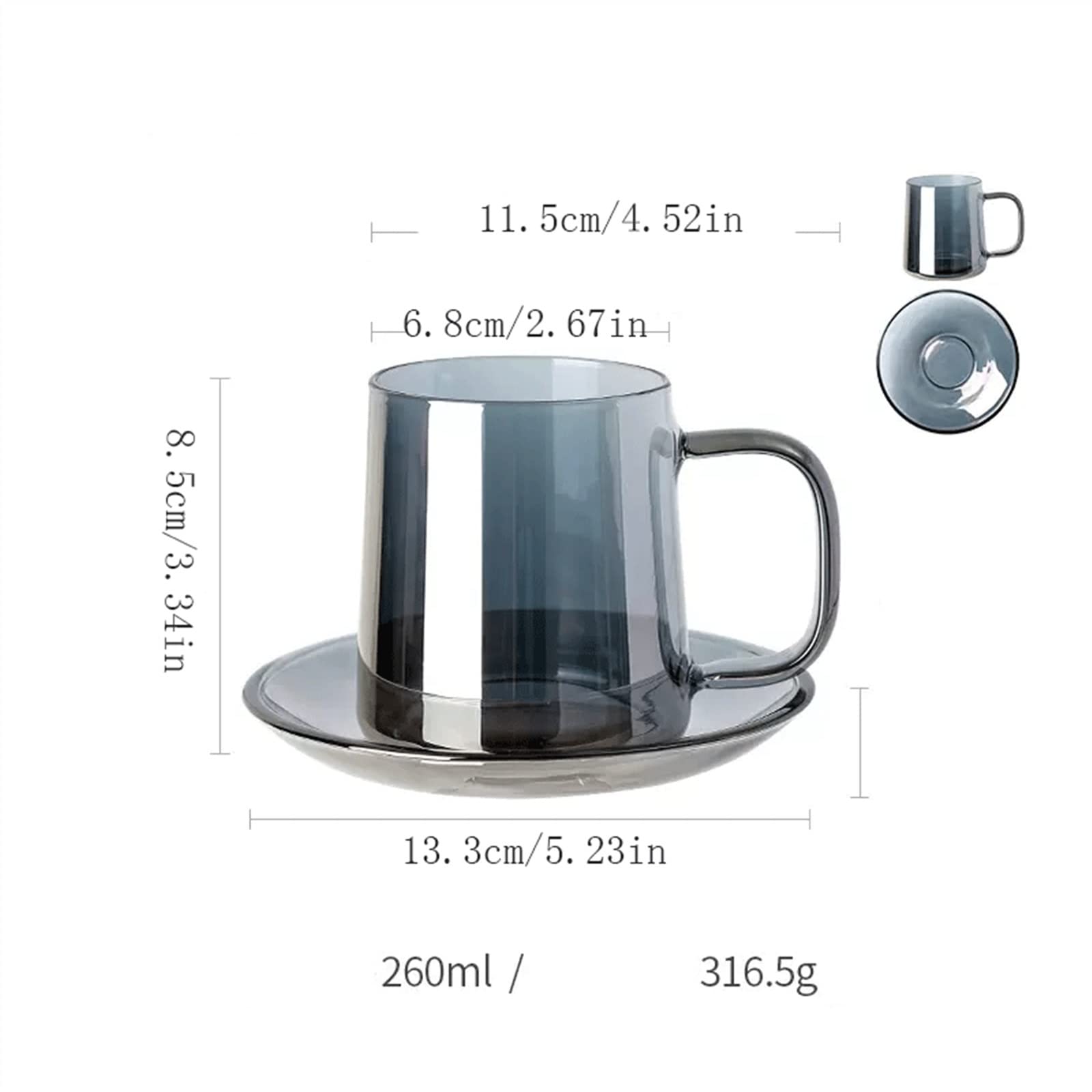 Teetasse 260 ml einfaches Kaffeetassen- und Untertassen-Set, einfarbig, transparentes Glas, Zuhause, Kaffeetasse, Büro, hohe Schönheit, Wassertasse, Tasse und Untertasse Espressotassen(Yellow)
