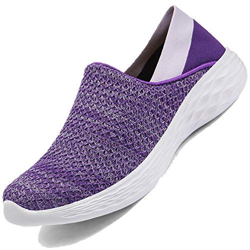 LANSEYAOJI Zapatillas Casuales Mujer Transpirables Ligeros Zapatos para Correr Aire Libre Gimnasio Zapatillas Deportivos Malla Sneakers Slip on Zapatos para Caminar EU35-42,Morado,EU40
