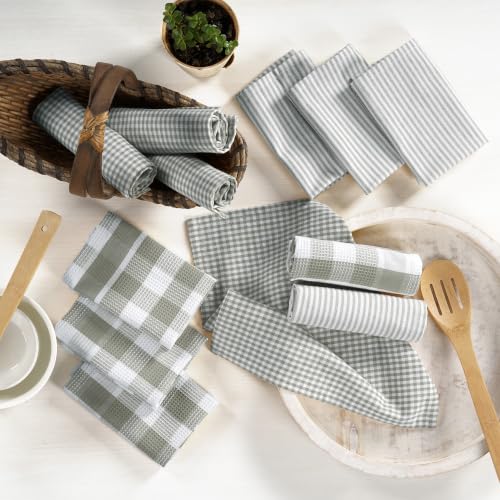 Image of LANE LINEN 100% Cotton Kitchen Dish Cloths, Ultra Soft Absorbent Quick Drying Dish Towels, Multiweave Wash Cloths Dish Towel Sets, 12x12 Inches, 12 Pack - Grey