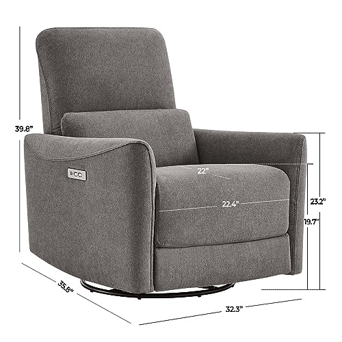 Image of CHITA Power Swivel Glider Recliner Chair, Nursery Glider, Fabric Metal Grey | FSC Certified Upholstery Rocking Chair, Power Lumbar Support, Reclining Chair for Living Room & Nursery