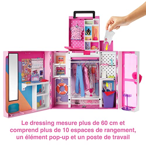 Barbie Coffret Dressing Deluxe de (60cm) avec poupée Blonde, 15 espaces de Rangement, Plus de 30 Tenues et Accessoires, Jouet Enfant, Dès 3 Ans, HGX57