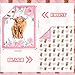 Hahafelt 3 Piece Highland Cow Baby Crib Bedding Set for Baby Girls Pink Floral Nursery Crib Sets Includes Quilt,Fitted Crib Sheet, Crib Skirt for Newborns Baby Boy Girl