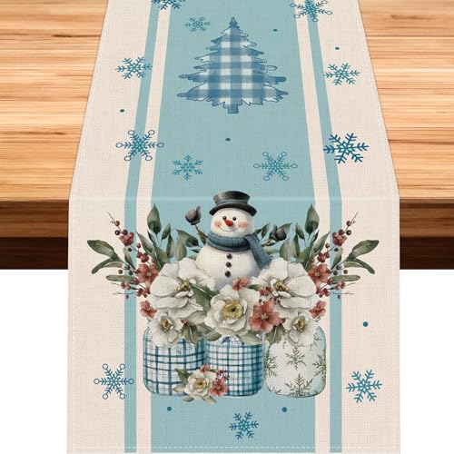 VorkiVecKi Tischläufer mit blauem Schneemann – Blauer...