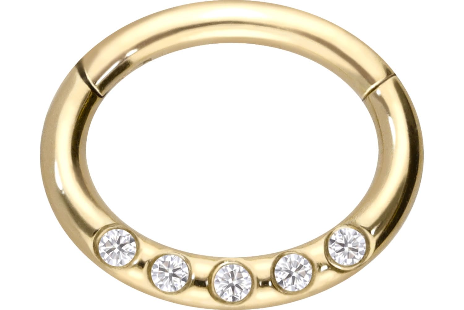 PIERCINGLINE 18 Karat Gold Clicker OVAL mit 5 MOISSANIT Kristallen | Piercing Ring Septum Helix Tragus