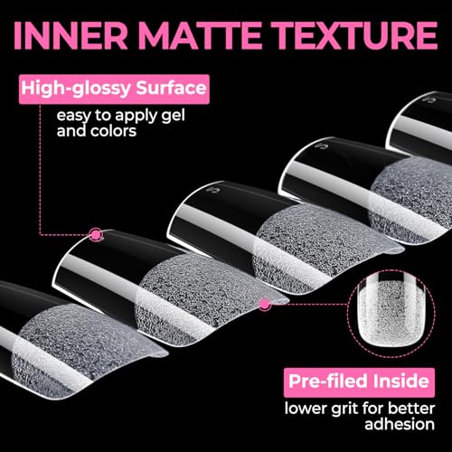 Image of UNA GELLA Sharp Square Nail Tips Medium Soft Gel Nail Tips 216pcs 12 Sizes Pre-Etched Half Matte Full Cover Press on Nails for Flat and Curved Nail Beds DIY Manicure Nail Extensions Home Salon