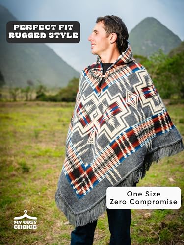 Adult Ponchos with Hood for Men – Alpaca Mens Poncho with Hood – Ponchos for Men – Traditional Alpaca Poncho4
