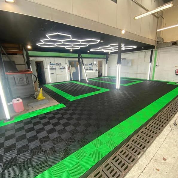 Carreaux de sol durables et ventilés et très résistants pour garage, sauna, chapiteau, atelier, camping – Canaux de drainage – Noir, 25 dalles