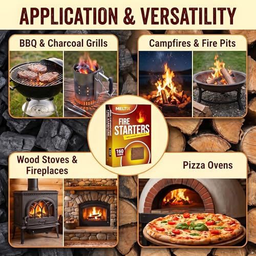 XLarge Fire Starter Cubes 160pc Long-Lasting for Kindling Charcoal Fireplace Campfires BBQ Grill Pit Woodstoves Waterproof Survival Kit Fire Starter Bricks Smokeless Fore Starters - Image 3
