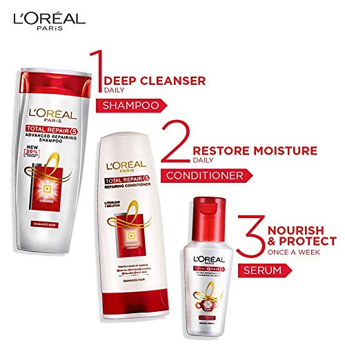 Image of L'Oreal Paris Total Repair 5 Advanced Repairing Shampoo, 640 ml, L'Oreal Paris Total Repair 5 Conditioner (175ml), L'Oreal Paris Hair Expertise Total Repair 5 Serum, 80ml( Set of 3)