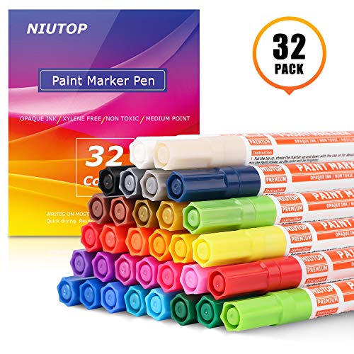 Paint Pens for Rocks, 32 Vibrant Colors Paint Markers Kit for Glass, Stone, Wood, Fabric, Metal, Ceramic, Rock & More, Medium Point, Oil Based Paint Marker, Quick-Dry, Great Back to School Gift Idea - Thumbnail 6