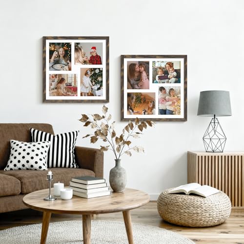 Image of DUENPY 20x20 Collage Picture Frame 8x10 Picture Frame Collage Displays Four 8x10 inch Photos Available Horizontal Wall Mounting Display and Vertical Brown