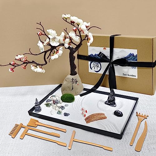 LuXianYS Mini Jardin Zen de Méditation,Jardin de Sable Japonais Zen pour Bureau avec Plateau,Mini...