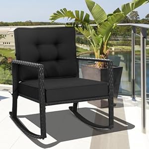 HAPPYGRILL Wicker Rocking Chair, Outdoor Patio Glider Chair with Heavy-Duty Frame, Thick Cushion, Rattan Rocking Chair for Backyard Garden Porch HAPPYGRILL Wicker Rocking Chair Outdoor Patio Glider Chair with Heavy Duty Frame Thick Cushion Rattan Rocking Chair for Backyard Garden Porch