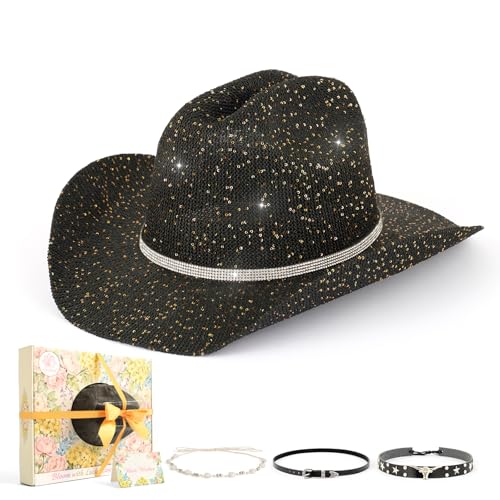 Image of Sequin Cowboy Hat for Men & Women - Sparkly Cowgirl Hat with Thread Detail, Stylish Cowboy Hat for Parties