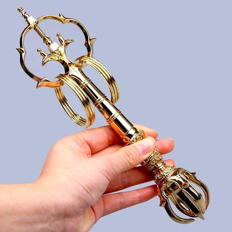 密教法具 錫杖 しゃくじょう 禅杖長さ23.5cm五鈷禅杖真鍮 金剛杵五鈷法杖仏具携帯に便利なコンパクトサイズ寺院仏具寺院仏具手道具