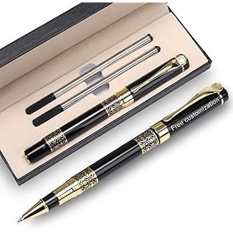 YIVONKA Personalized custom pens Free Engraving pens Roller Ballpen, Ballpoint pen,Medium Refill Pen Black Ink, Custom Gifts for Men, Women, Classy Gift Box (Black) Cover