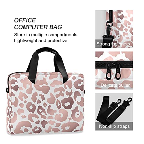 ALAZA Rose Gold Leopard Print Pink Cheetah Laptop Case Bag Sleeve Portable Crossbody Messenger Briefcase w/Strap Handle, 13 14 15.6 inch4