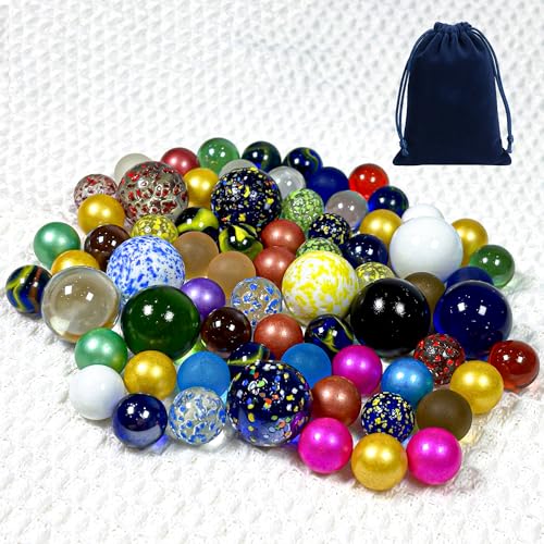 Lot de 70 billes en verre (25 mm x 10 – grandes couleurs – 16 mm x 40 – Petites petites multicolores avec motifs, 16 mm x 20 transparents sans motif),...