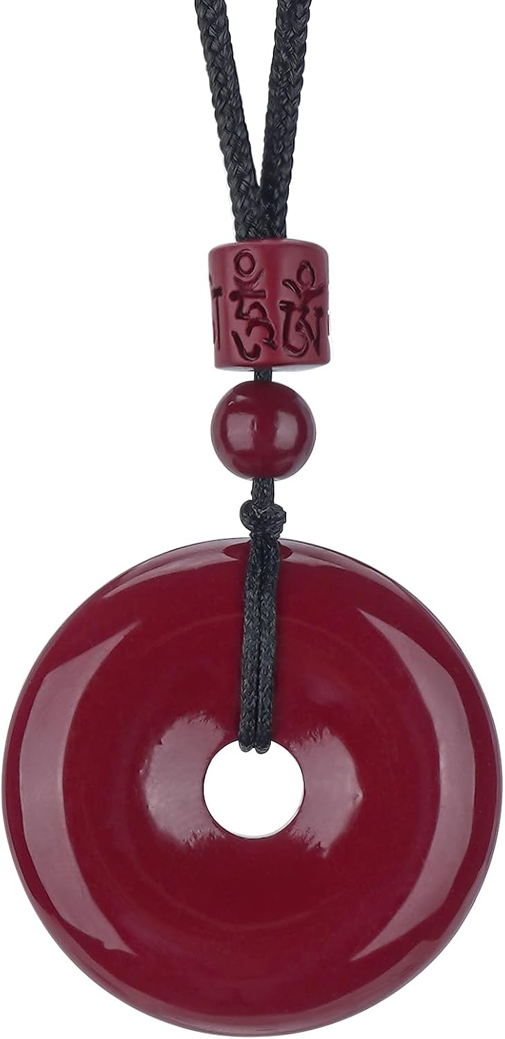 Cinnabar Feng Shui Pendant Necklace   Ping Buckle Peace Amulet for Good Luck and Prosperity, Symbolizing Wealth and Protection, Great Gift