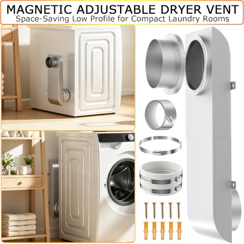 Magnetic Periscope Dryer Vent, 9.5-14.5" Adjustable Low Profile 4 Inch Dryer Vent Connector Kit, Stainless Steel Flat Slim Telescoping Duct Vent, Magnetic Quick Connect Dryer Vent for Tight Space by GTACASS - Used condition - Image 6