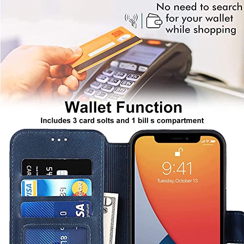 Funda para iPhone 14 Plus de cuero azul ideal para ver vídeos cómodamente 4