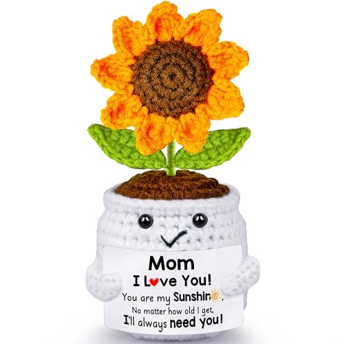 Gifts for Mom from Daughter Son Mom Birthday Gifts Gift for Moms Mother in Law Step Mama Mommy Mothers Day Birthday I Love You Present for Moms Cute Handmade Crochet Positive Sunflower Doll