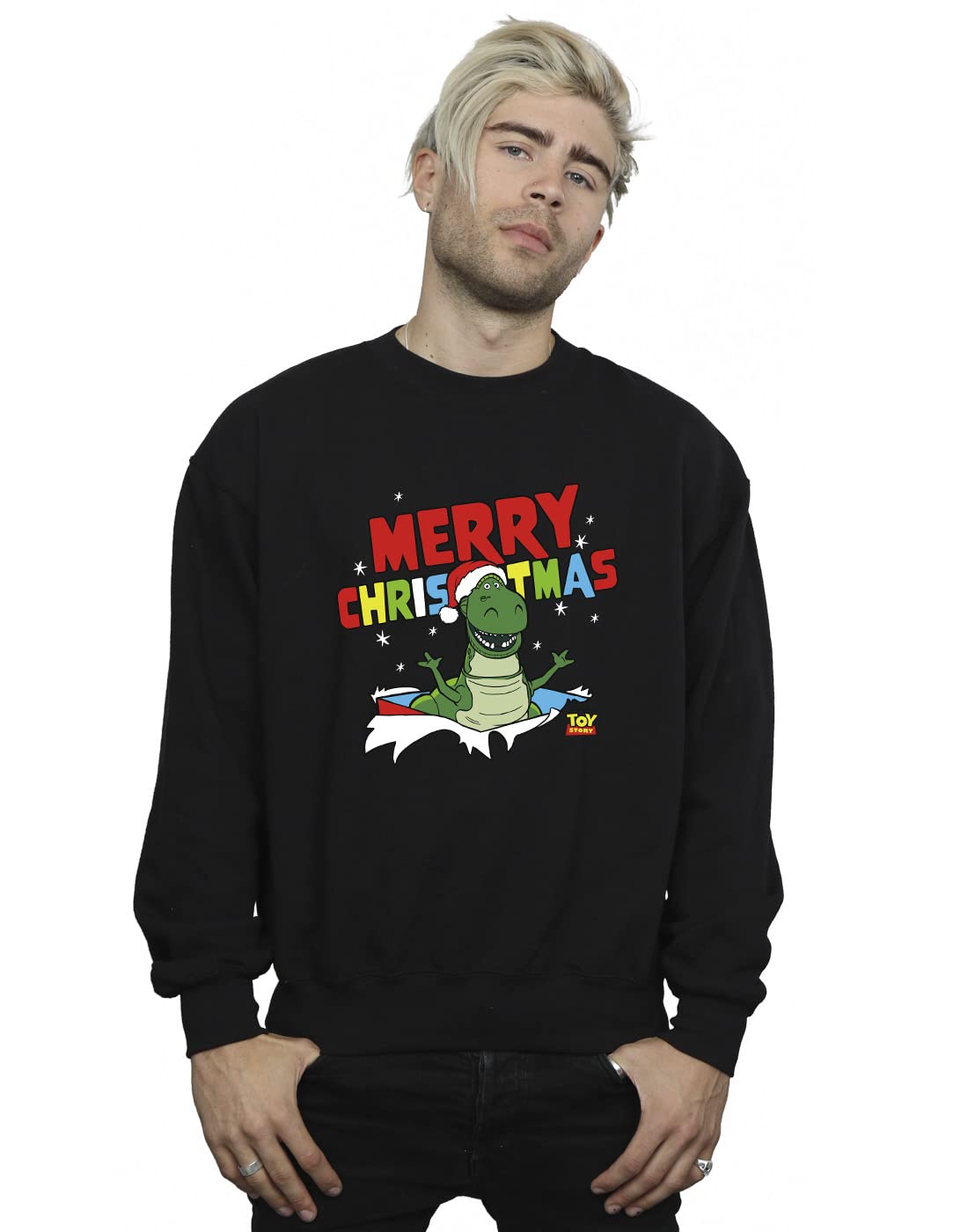 Disney Men's Toy Story Rex Christmas Burst Sweatshirt Black XXXX-Large