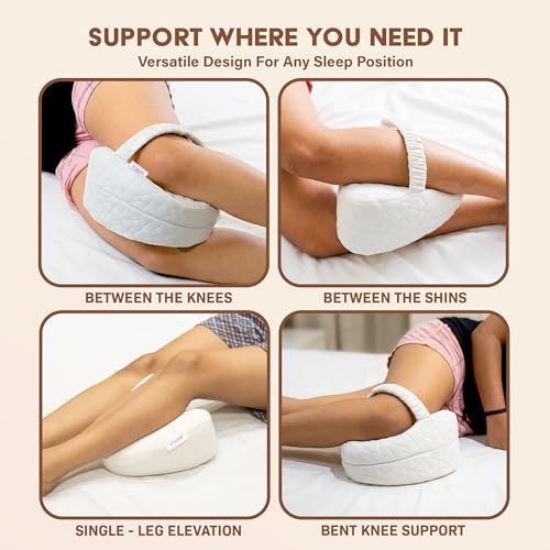 Image of Orthopedic Knee Pillow for Side Sleeping White - (2 Year Warranty) Adjustable Strap, Memory Foam Washable Zip Cover, Sciatica Pain Relief, Hip, Back & Knee Support, Knock Knee Pillow Support